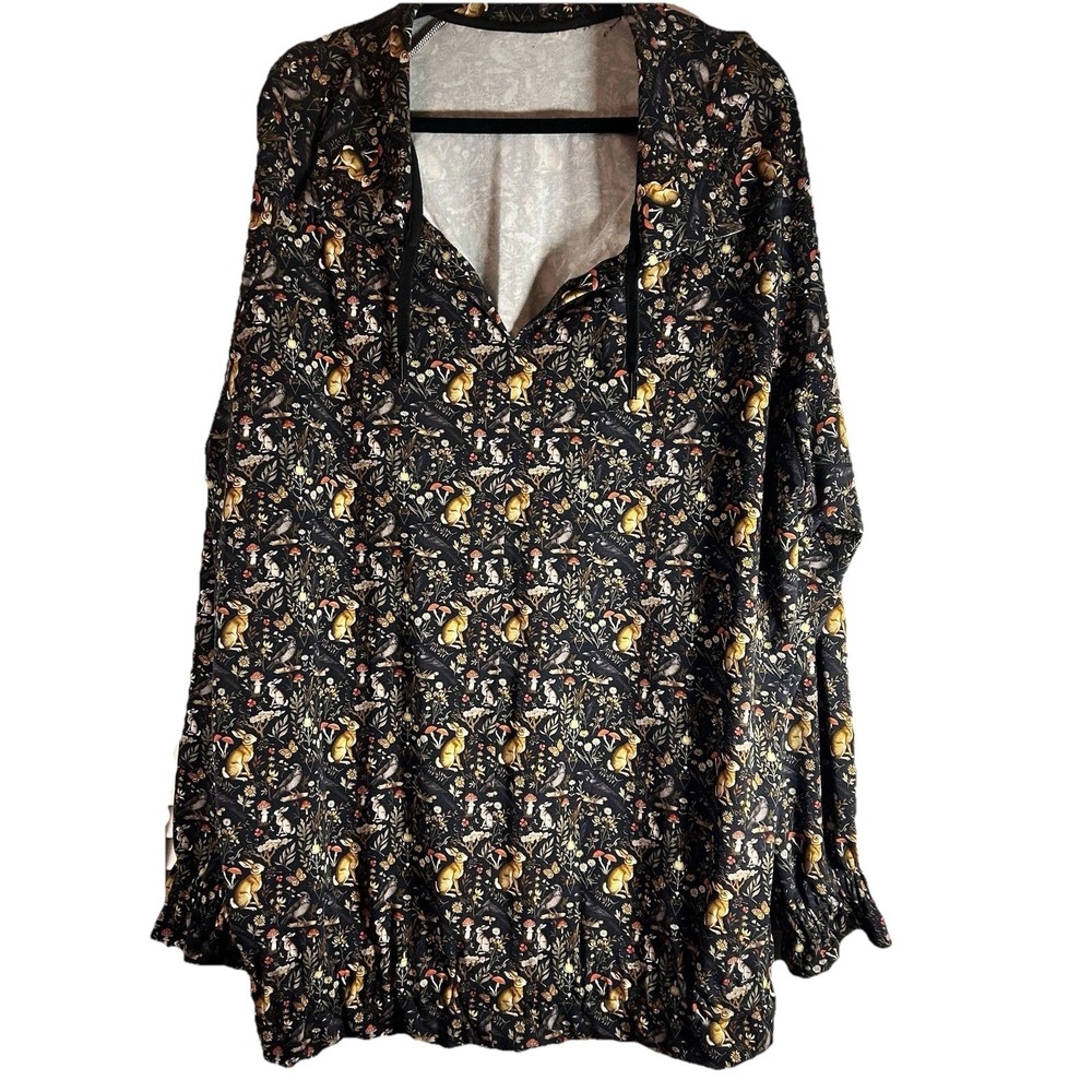 Women Plus Size Cottagecore Prairie Nature Shirt Bunnies‎ 🐰 Mushroom 🍄 Floral